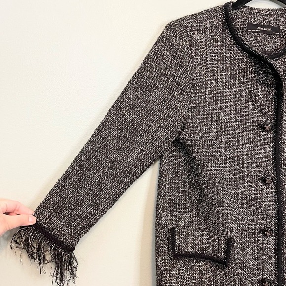 Zara Basic Women's Black Tweed Fringes Metallic Thread Button Up Jacket Size XS - Picture 9 of 11